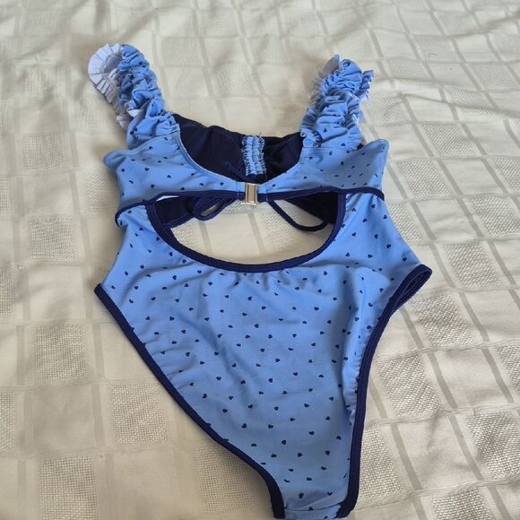 Forever 21 Blue Heart One Piece Swim Wear Medium - Picture 8 of 16